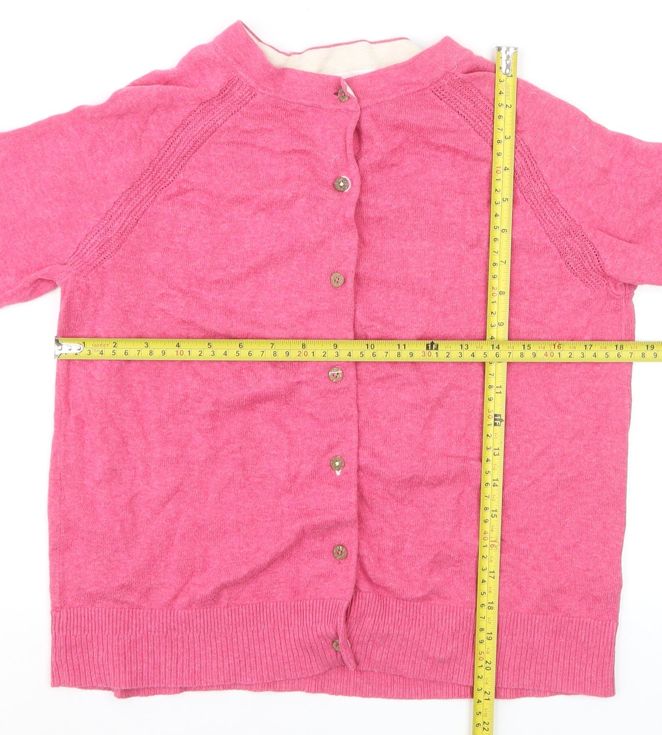 White Stuff Women Pink Cardigan UK 12 Cotton Button Long Sleeve Knit