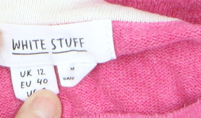 White Stuff Women Pink Cardigan UK 12 Cotton Button Long Sleeve Knit