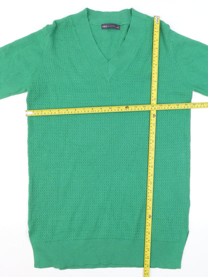 Marks and Spencer Women's Green V-Neck Long Sleeve Knit Jumper Size M