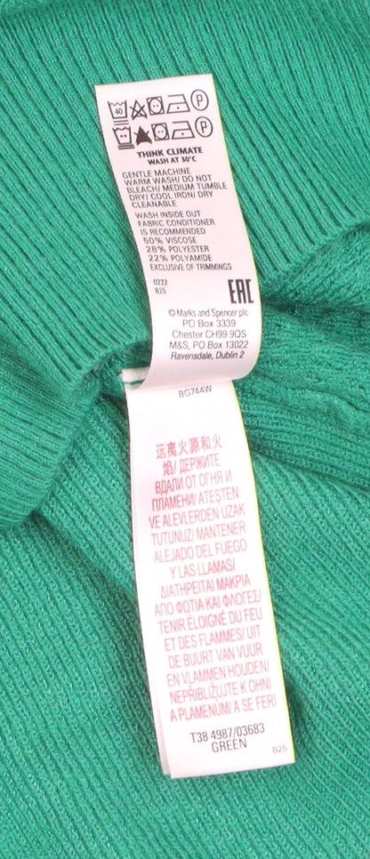 Marks and Spencer Women's Green V-Neck Long Sleeve Knit Jumper Size M