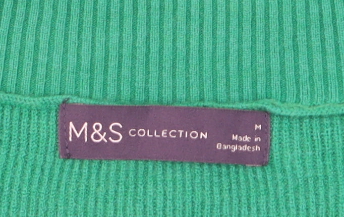 Marks and Spencer Women's Green V-Neck Long Sleeve Knit Jumper Size M