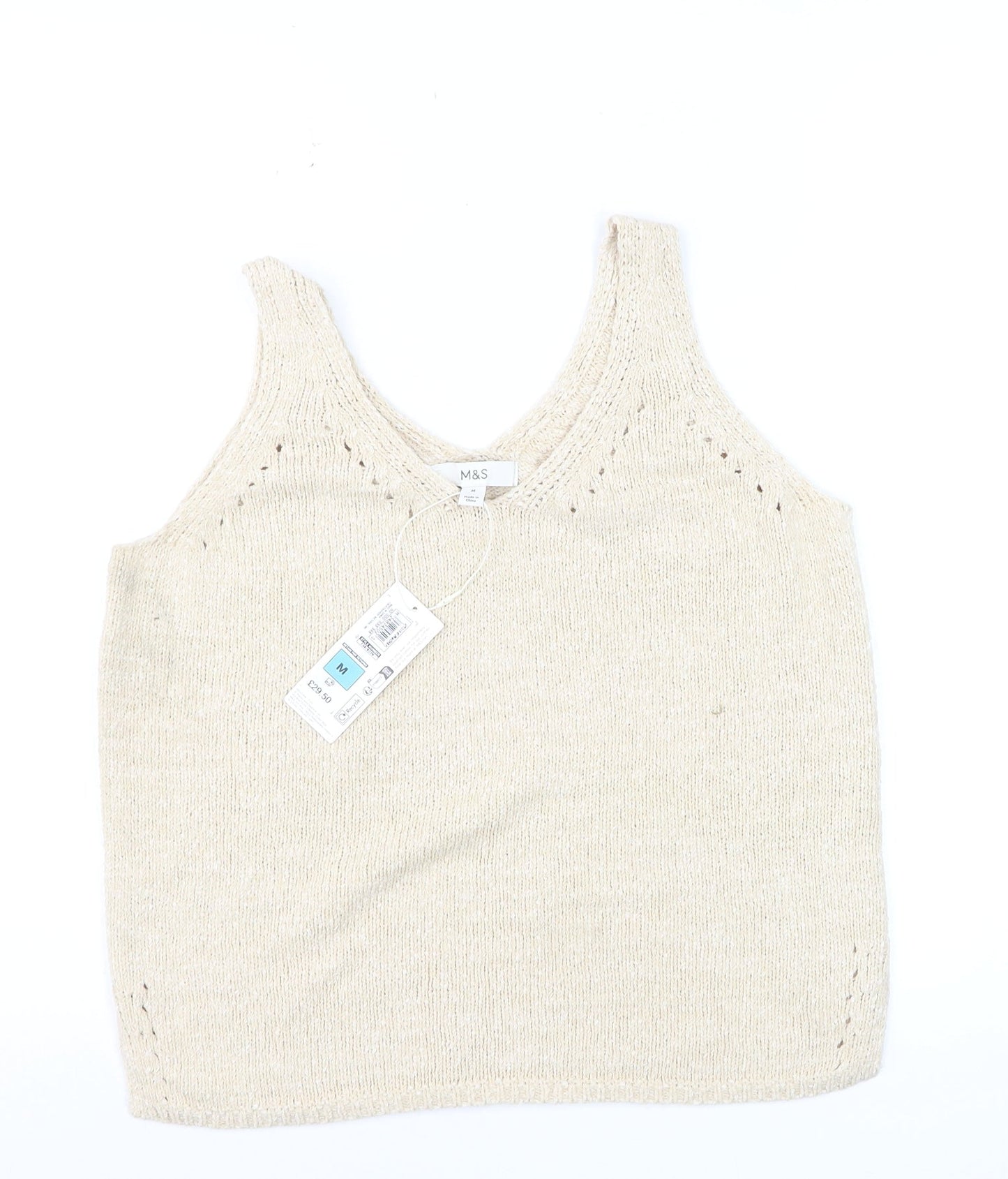 Marks and Spencer Women Beige Knit V-Neck Sleeveless Vest M