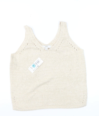 Marks and Spencer Women Beige Knit V-Neck Sleeveless Vest M