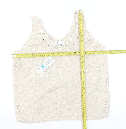 Marks and Spencer Women Beige Knit V-Neck Sleeveless Vest M