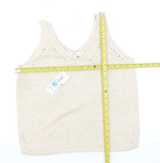 Marks and Spencer Women Beige Knit V-Neck Sleeveless Vest M