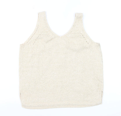 Marks and Spencer Women Beige Knit V-Neck Sleeveless Vest M