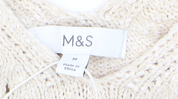 Marks and Spencer Women Beige Knit V-Neck Sleeveless Vest M