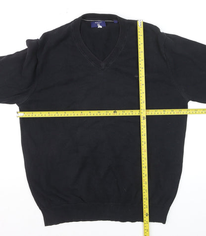 GANT Men's Black Cotton V-Neck Jumper Size L Classic Knitwear