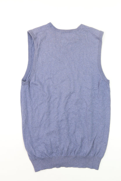 Marks and Spencer Men’s Blue Cotton Cashmere V-Neck Vest S