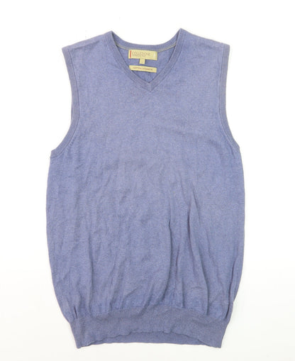 Marks and Spencer Men’s Blue Cotton Cashmere V-Neck Vest S