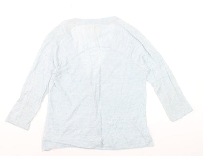 White Stuff Women Blue Linen Cotton Button Cardigan UK 14