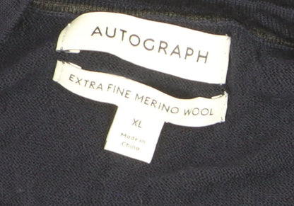 Marks and Spencer Women Blue XL Merino Wool Short Sleeve Pullover Jumper