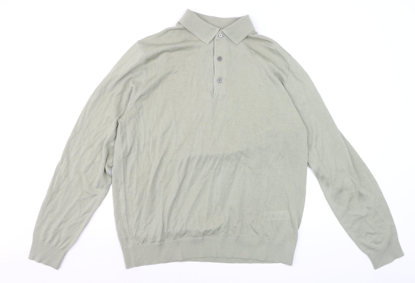 Marks and Spencer Autograph Men's Green Merino Wool L Collared Henley Jumper