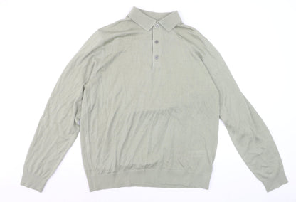 Marks and Spencer Autograph Men's Green Merino Wool L Collared Henley Jumper