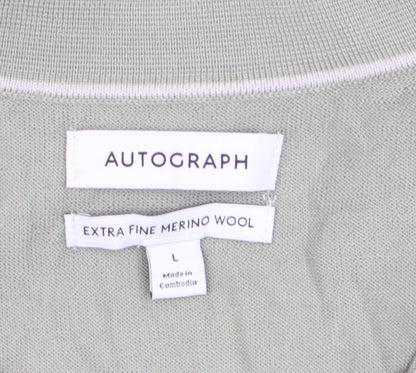 Marks and Spencer Autograph Men's Green Merino Wool L Collared Henley Jumper