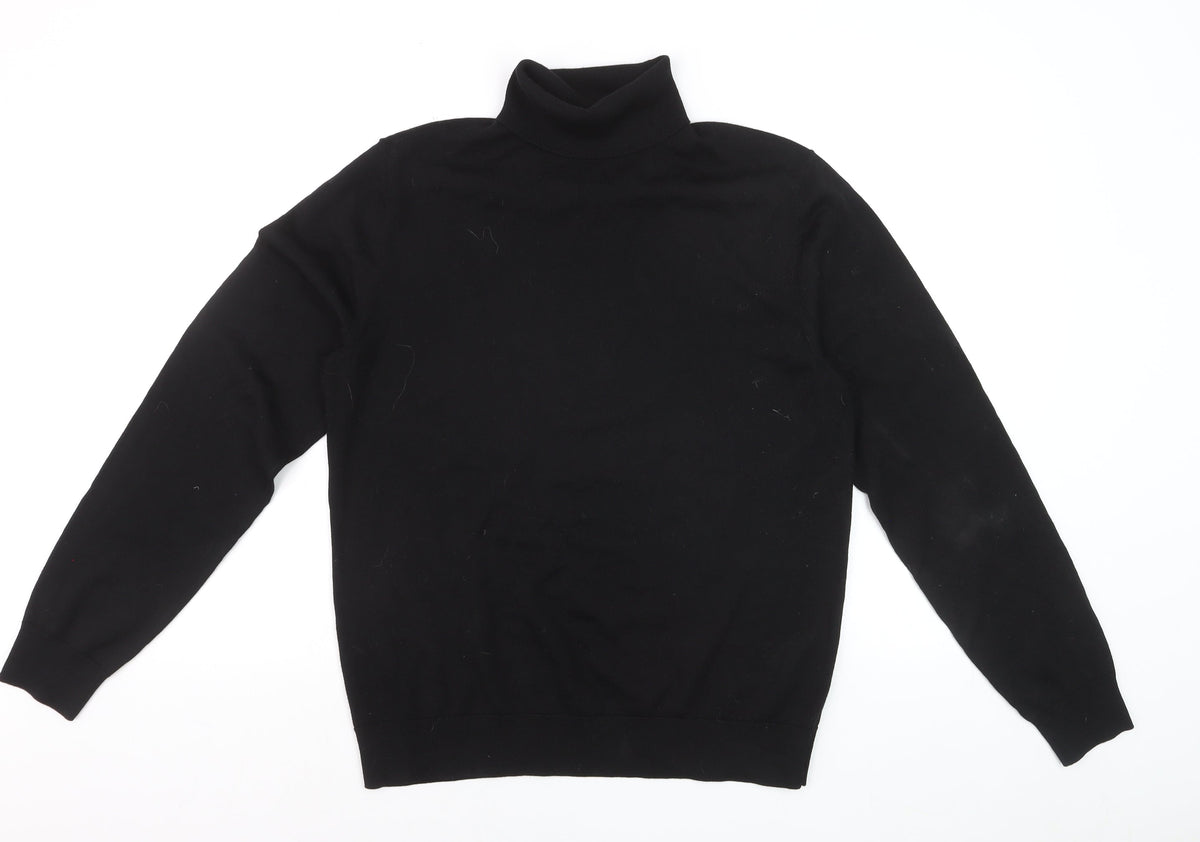 MVP Men's Black Roll Neck Jumper Size M Lightweight Knit