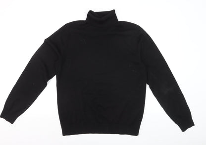 MVP Men's Black Roll Neck Jumper Size M Lightweight Knit