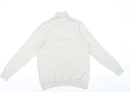 Marks and Spencer Men Beige Merino Wool 1/4 Zip Jumper L Regular