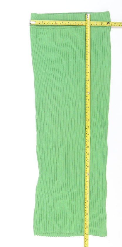 Glamorous Care Women’s Green Ribbed Cotton Knit Midi Skirt Size 10