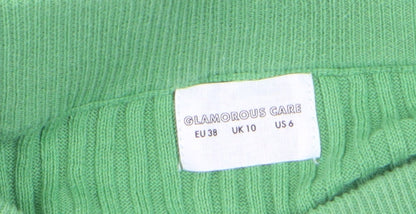 Glamorous Care Women’s Green Ribbed Cotton Knit Midi Skirt Size 10