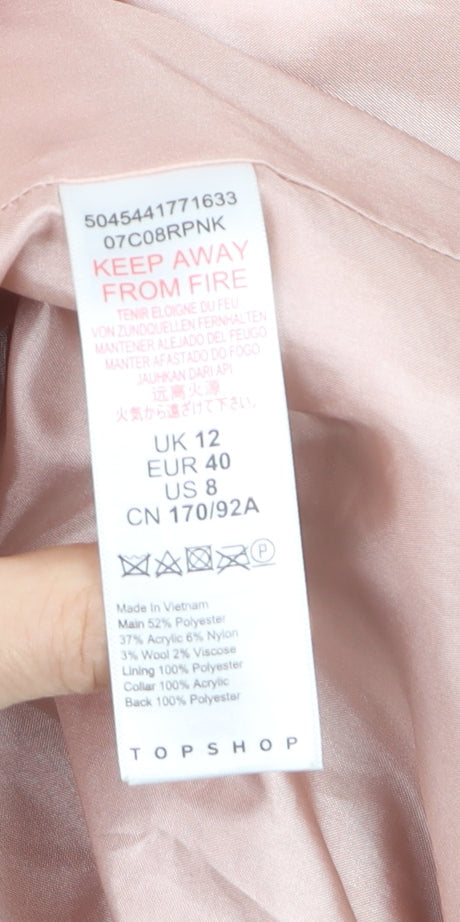 Topshop Women Pink Faux Fur Hooded Mid-Length Wool Blend Coat Size 12