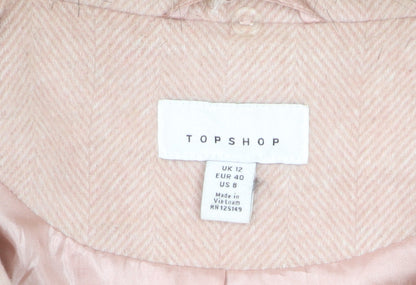 Topshop Women Pink Faux Fur Hooded Mid-Length Wool Blend Coat Size 12