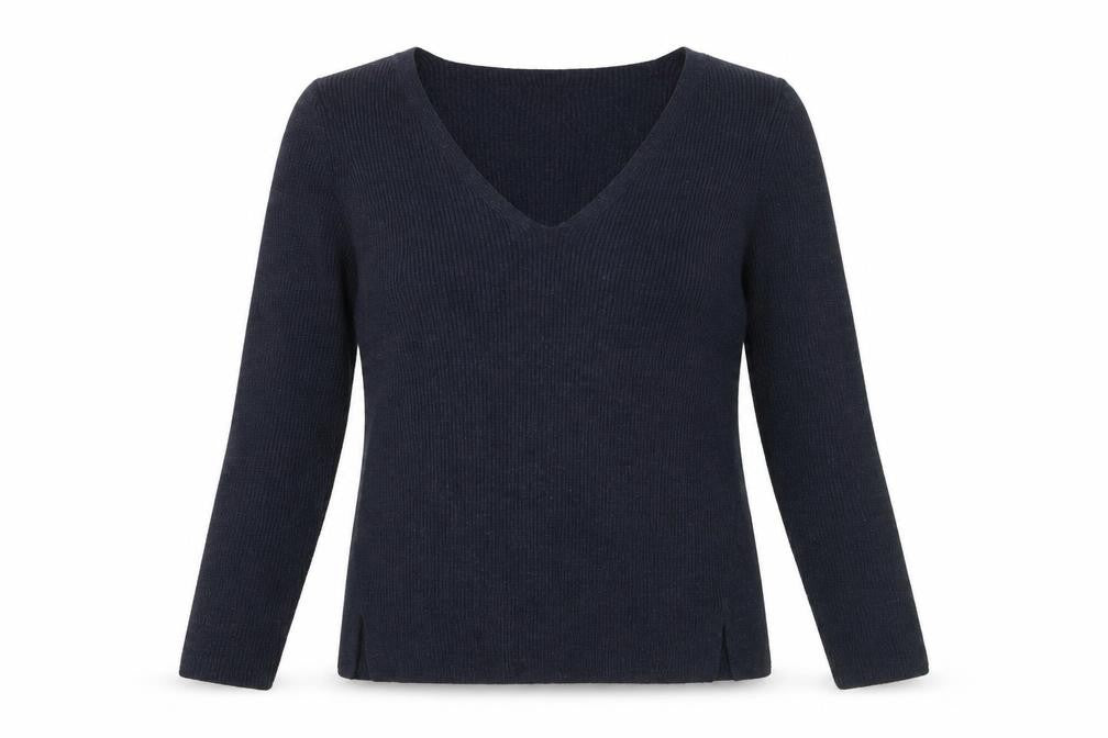 FatFace Women's Blue V-Neck Cotton Blend Jumper Size 10