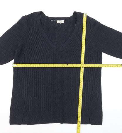 FatFace Women's Blue V-Neck Cotton Blend Jumper Size 10