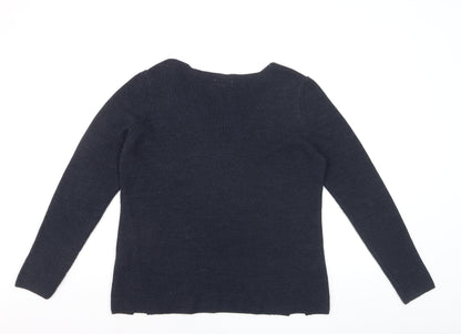 FatFace Women's Blue V-Neck Cotton Blend Jumper Size 10
