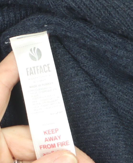 FatFace Women's Blue V-Neck Cotton Blend Jumper Size 10