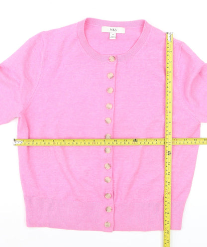 Marks and Spencer Women's Pink Crew Neck Button Cardigan M