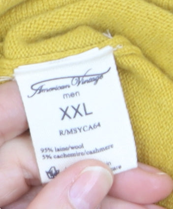 American Vintage Men Yellow Wool Cashmere Crew Neck Pullover 2XL