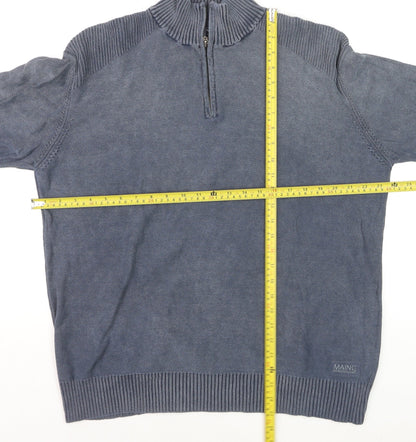 Maine New England Men's Blue Cotton 1/4 Zip Jumper Size L