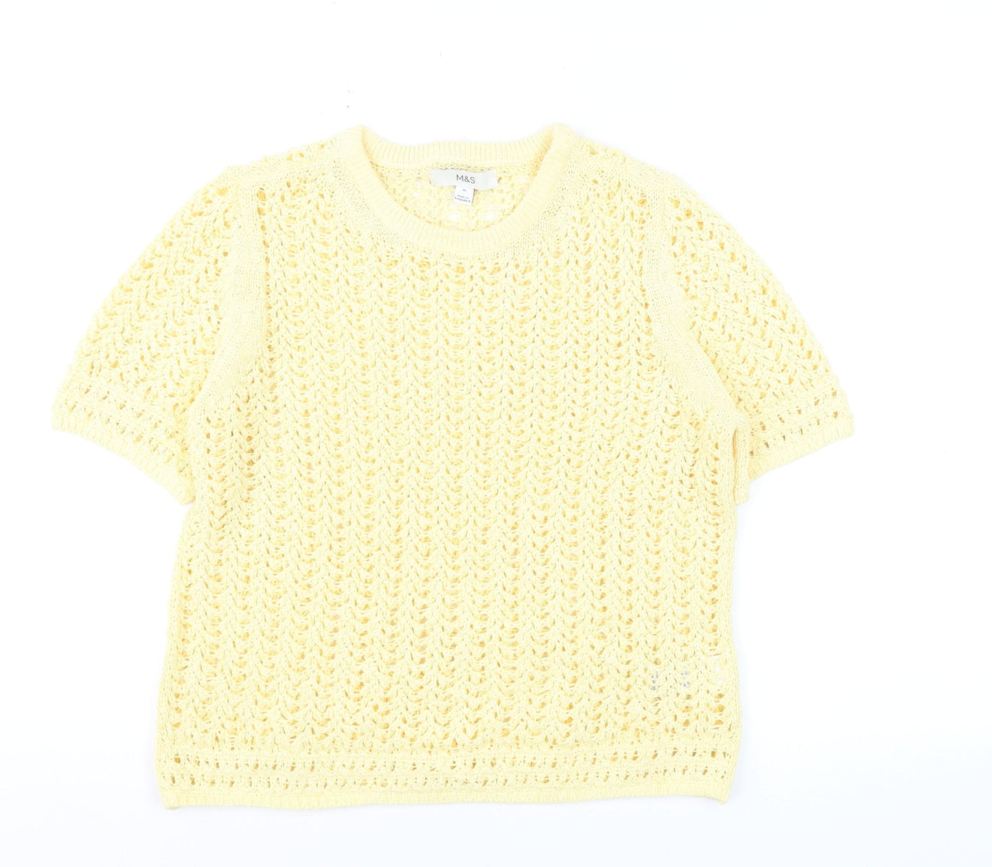 Marks and Spencer Women's Yellow Open-Knit Cotton Jumper M