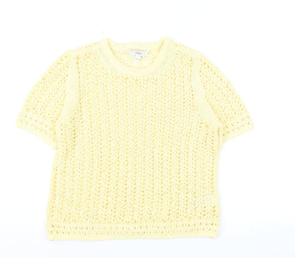 Marks and Spencer Women's Yellow Open-Knit Cotton Jumper M