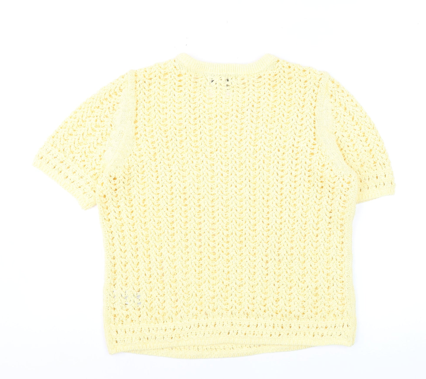 Marks and Spencer Women's Yellow Open-Knit Cotton Jumper M