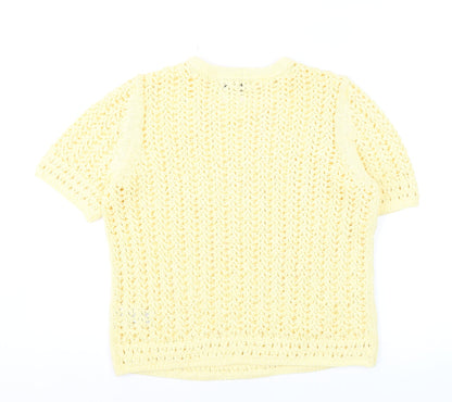 Marks and Spencer Women's Yellow Open-Knit Cotton Jumper M