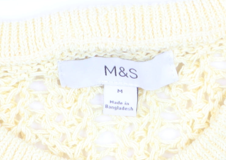 Marks and Spencer Women's Yellow Open-Knit Cotton Jumper M