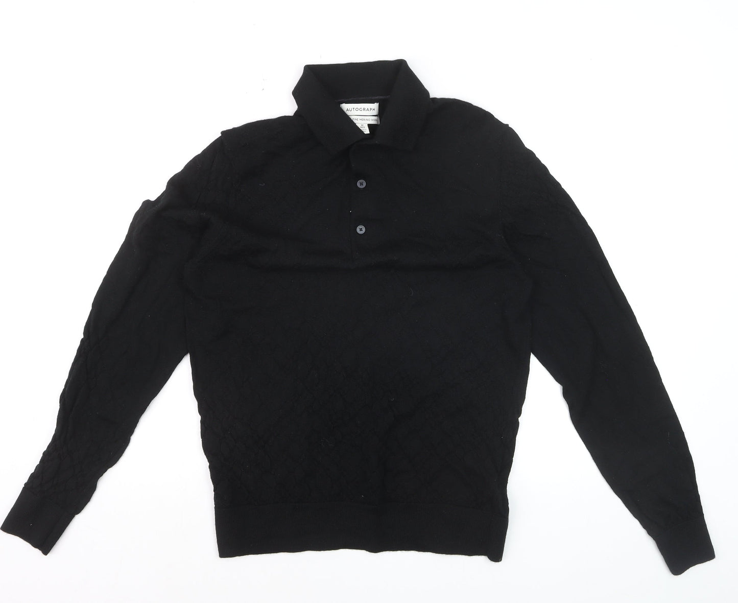 Marks and Spencer Men’s Black Merino Wool Collared Pullover Jumper M
