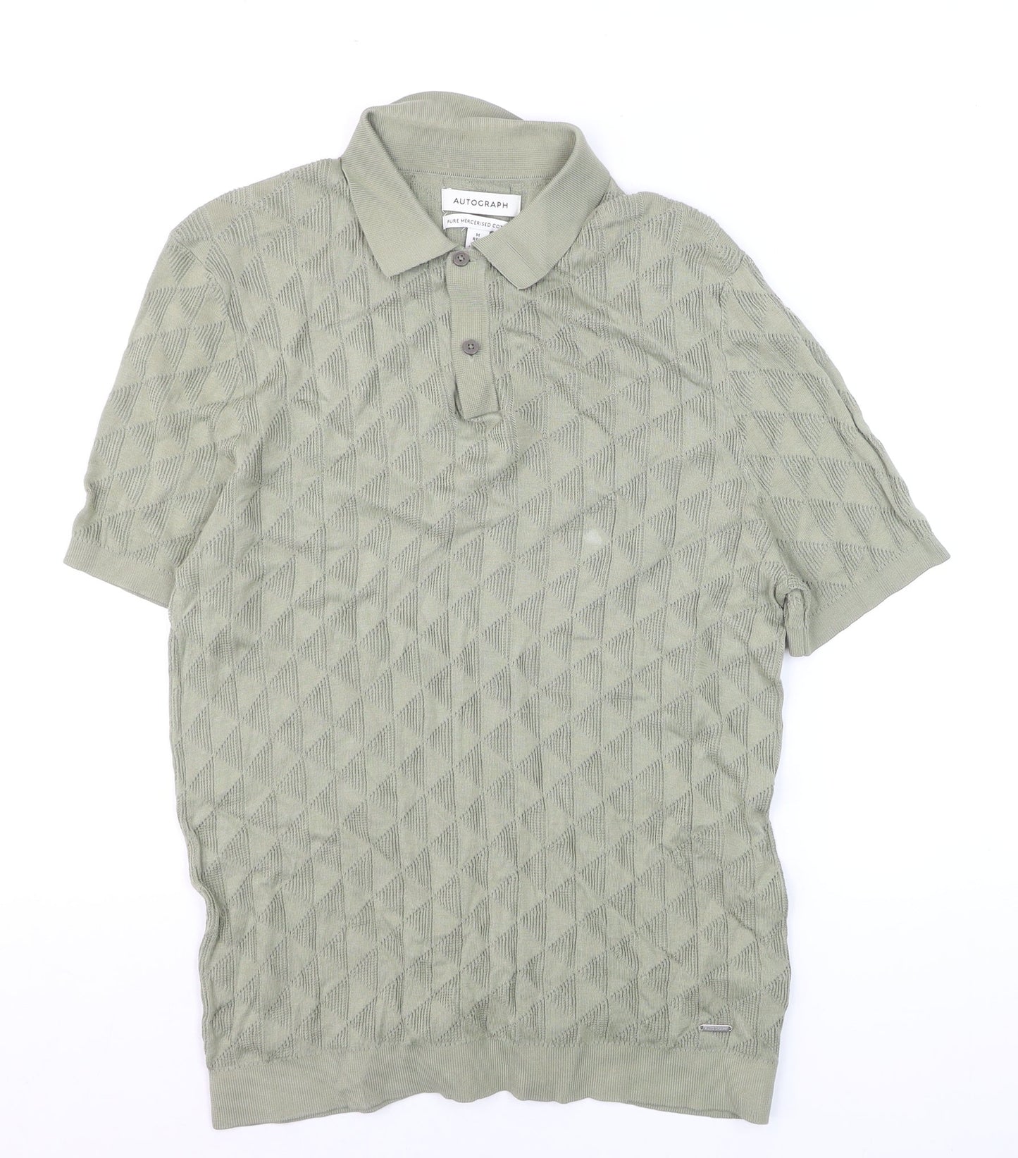Marks and Spencer Mens Green Cotton Polo Jumper M Regular