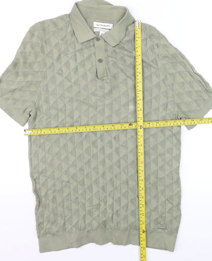 Marks and Spencer Mens Green Cotton Polo Jumper M Regular