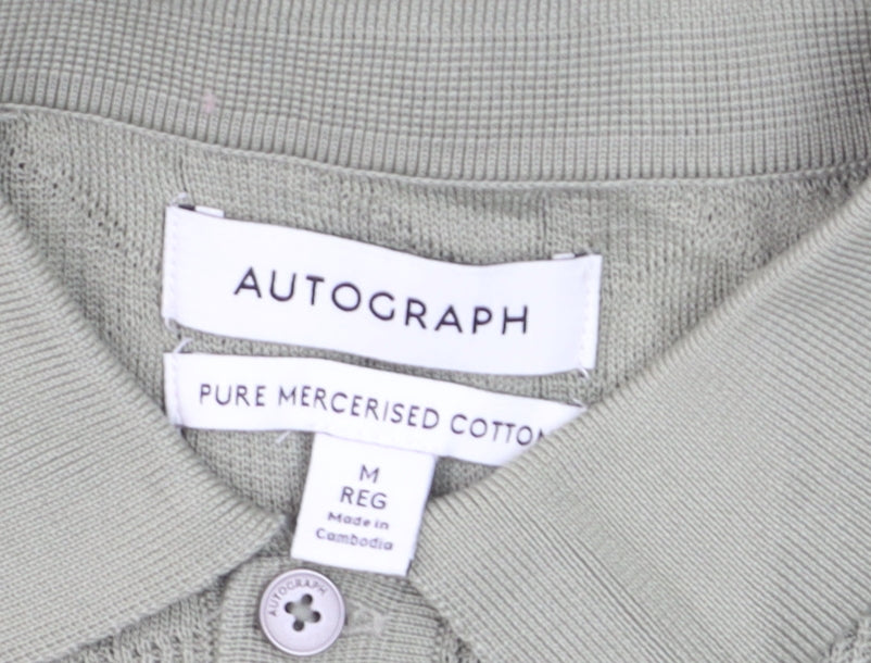 Marks and Spencer Mens Green Cotton Polo Jumper M Regular