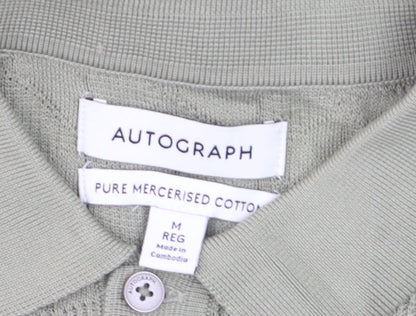 Marks and Spencer Mens Green Cotton Polo Jumper M Regular