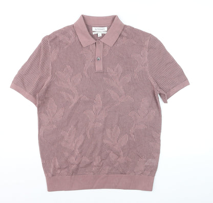 Marks and Spencer Men’s Pink Knit Cotton Collared Short Sleeve Jumper M