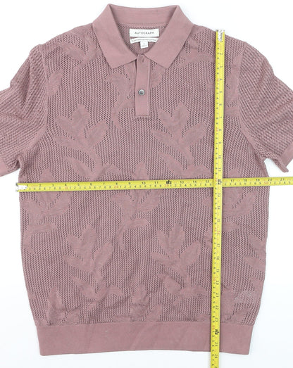 Marks and Spencer Men’s Pink Knit Cotton Collared Short Sleeve Jumper M