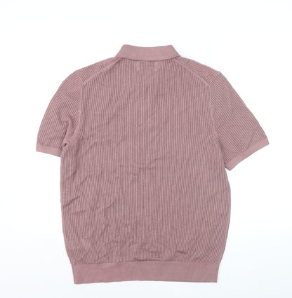Marks and Spencer Men’s Pink Knit Cotton Collared Short Sleeve Jumper M