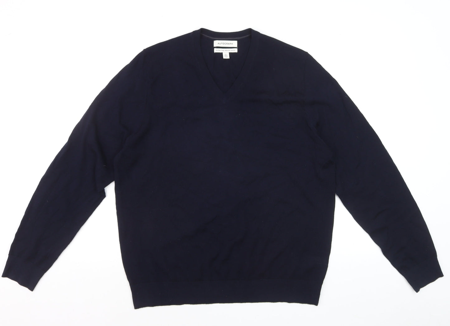 Marks and Spencer Men’s Blue Merino Wool V-Neck Jumper L