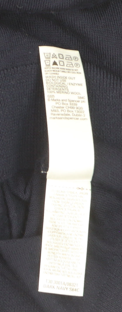 Marks and Spencer Men’s Blue Merino Wool V-Neck Jumper L