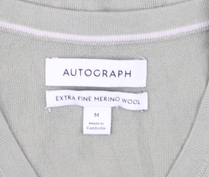 Marks and Spencer Men’s Green Merino Wool V-Neck Jumper M