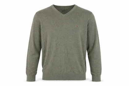 Tommy Hilfiger Men’s Green V-Neck Cotton Cashmere Jumper L